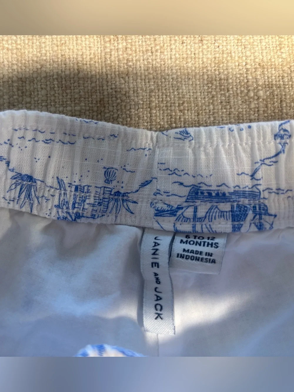 Janie and Jack White Shorts with Blue Nautical Print 6-12 months